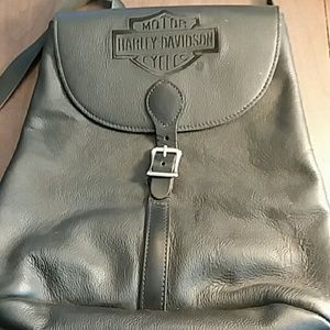 harley davidson black leather backpack